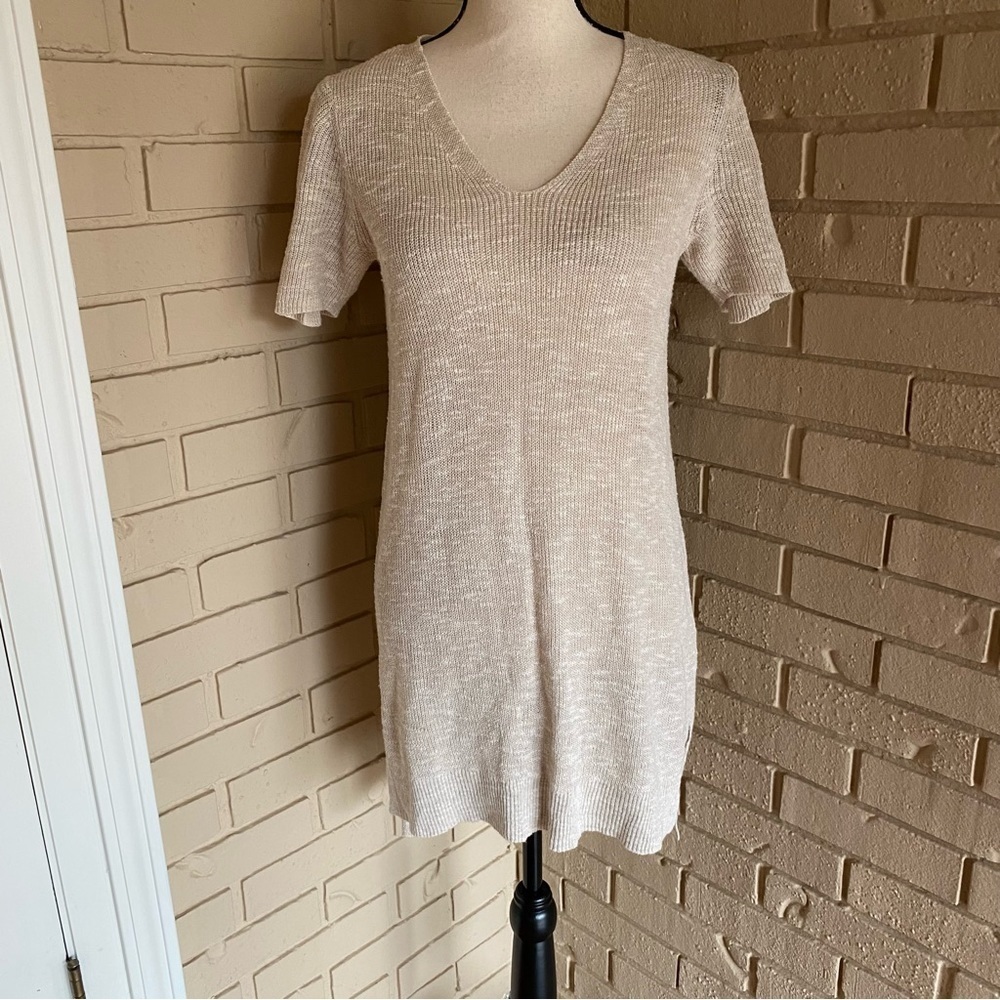 Eileen Fisher Beige Knitted Tunic Small S Organic Cotton Organic Linen Coastal